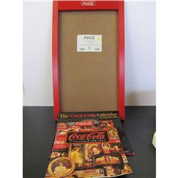 Coca-Cola 13 1/2 X 24" Calendar Frame and 3 Coca-Cola Calendars