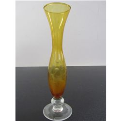 8" Amber Etched Glass Vase