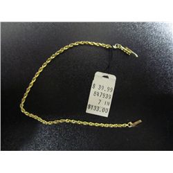 7" Gold Colored Rope Style Bracelet - New