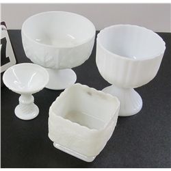 Lot Of 4 Pieces Of Milk Glass