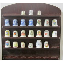 Wood Thimble Display With 23 Vintage To Modern Thimbles