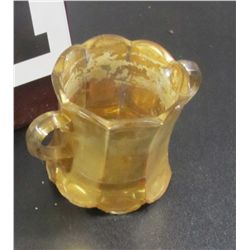 3" Gold Colored Glass Sugar Bowl, Appears To Have Been Used as a Small Planter