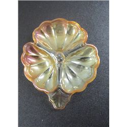 Pressed Glass, Peach Opalescent Leaf Pattern Candy Dish