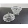 Image 1 : Beautiful Pressed Glass Clear Candy Dish with Ornate Lid