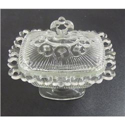 Footed Rectangular Vintage Clear Glass Compote Dish With Lid