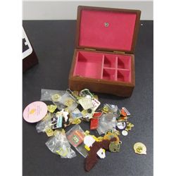 Jewelry Box Full Of Misc. Pins