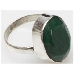 Natural 6.38 g Emerald Oval .925 Sterling Silver Ring