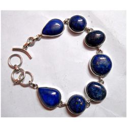 Natural 28.67 g Lapis Mix .925 Sterling Silver Bracelet