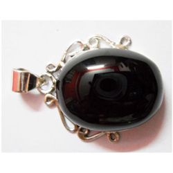 Natural 6.38g Black Onex Oval .925 Sterling Pendant