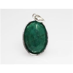 NATURAL 9.68 GRAMS EMERALD OVAL PENDANT .925 STERLING S