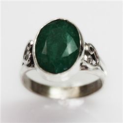 NATURAL 4.01 GRAMS EMERALD OVAL RING .925 STERLING SILV