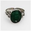 Image 1 : NATURAL 3.83 GRAMS EMERALD OVAL RING .925 STERLING SILV
