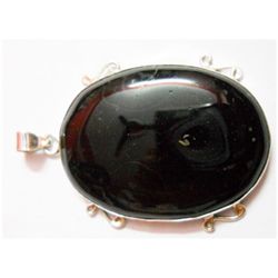Natural 20.00g Black Onex Oval .925 Sterling Pendant