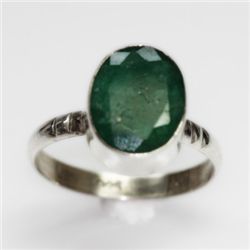 NATURAL 3.24 GRAMS EMERALD OVAL RING .925 STERLING SILV