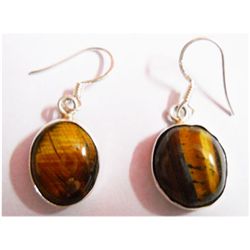 Natural 5.54g Tiger Oval .925 Sterling Silver Earrings