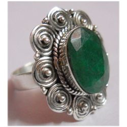 Natural Emerald Oval .925 Sterling Silver Ring