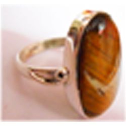 Natural 5.05g Tiger Oval .925 Sterling Silver Ring