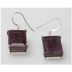 Natural 60.60 CTW. Ruby Emerald Cut .925 Sterling Earri