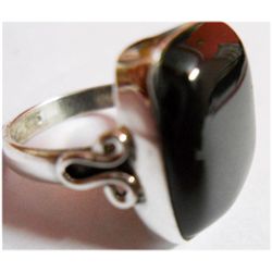 Natural 5.47g Black Onex Emerald Cut .925 Sterling Ring