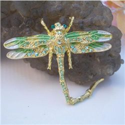 Peridot & Swarovski Crystal Dragonfly Brooch Pin