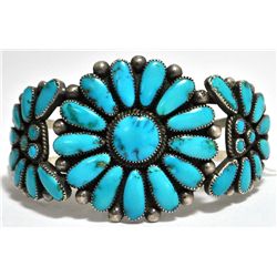 Old Pawn Turquoise Needlepoint Sterling Silver Cuff Bracelet - Julie O. Lahi