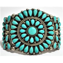 Old Pawn Turquoise Needlepoint Sterling Silver Cuff Bracelet - _&R Charley