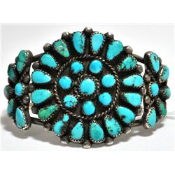 Old Pawn Turquoise Needlepoint Sterling Silver Cuff Bracelet - EKY