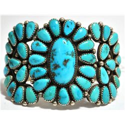 Old Pawn Turquoise Needlepoint Sterling Silver Cuff Bracelet - JMW