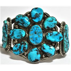 Old Pawn Sleeping Beauty Turquoise Needlepoint Sterling Silver Cuff Bracelet