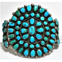 Old Pawn Turquoise Petite Point Sterling Silver Cuff Bracelet - Wilson