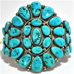 Old Pawn Turquoise Needlepoint Sterling Silver Cuff Bracelet - Roanhorse
