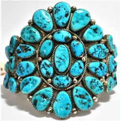 Old Pawn Sleeping Beauty Turquoise Needlepoint Sterling Silver Cuff Bracelet - Roanhorse