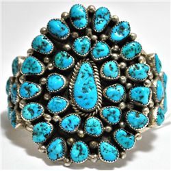 Old Pawn Sleeping Beauty Turquoise Needlepoint Sterling Silver Cuff Bracelet - M