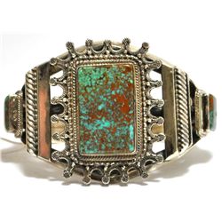 Old Pawn Spider Web #8 Number Eight Turquoise Sterling Silver Cuff Bracelet - Wallace Jr.