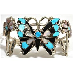 Old Pawn Mother of Pearl Butterfly Sterling Silver Cuff Bracelet - Anselm Wallace