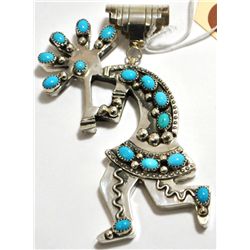 Old Pawn Turquoise Kokopelli Sterling Silver Pendant - DE