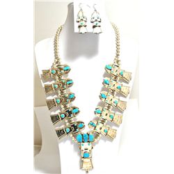 Old Pawn Tuquoise Kachina Sterling Silver Necklace & Earrings Set - FY