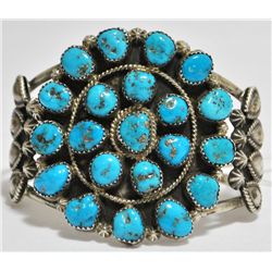 Old Pawn Turquoise Needlepoint Sterling Silver Cuff Bracelet - RB