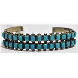 Old Pawn Turquoise Needlepoint Sterling Silver Cuff Bracelet