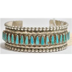 Old Pawn Turquoise Needlepoint Sterling Silver Cuff Bracelet - Tommy Lowe