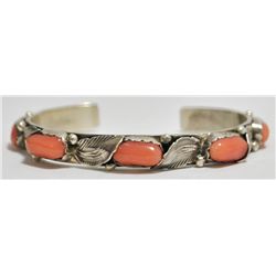 Old Pawn Pink Coral Sterling Silver Cuff Bracelet - Simplicio