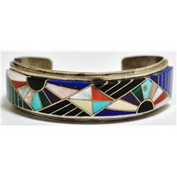 Old Pawn Multi-Stone Inlay Sterling Silver Cuff Bracelet - ECS?