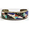 Image 1 : Old Pawn Multi-Stone Inlay Sterling Silver Cuff Bracelet - ECS?