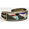 Image 2 : Old Pawn Multi-Stone Inlay Sterling Silver Cuff Bracelet - ECS?