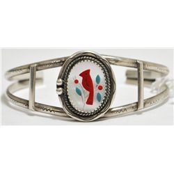 Old Pawn Multi-Stone Inlay Cardinal Sterling Silver Cuff Bracelet