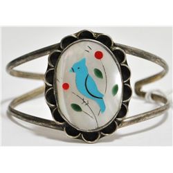 Old Pawn Multi-Stone Inlay Cardinal Sterling Silver Cuff Bracelet