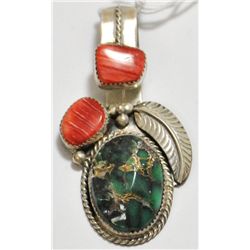 Old Pawn Spiny Oyster & Blue Gem Turquoise Sterling Silver Pendant - SC