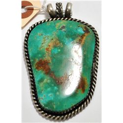 Old Pawn Rare Large Royston Turquoise Sterling Silver Pendant - OO