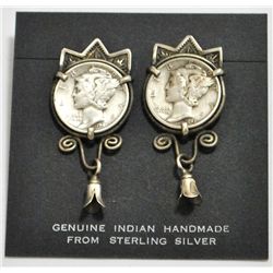 Old Pawn Mercury / Winged Liberty Dime Squash Blossom Post Earrings - F