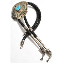 Old Pawn Sleeping Beauty Turquoise Sterling Silver Bolo Tie - Tommy Singer